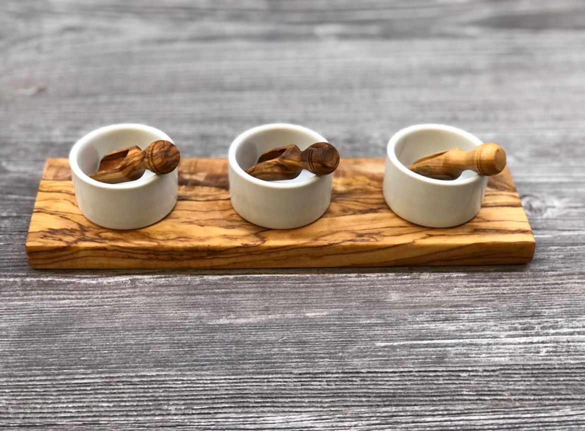 3er Set Dipschalen FANO auf Olivenholzsockel - Casavea GbR