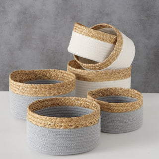 Körbeset 3-teilig aus Metall Stroh und Polyester mehrfarbig Aufbewahrung Deko