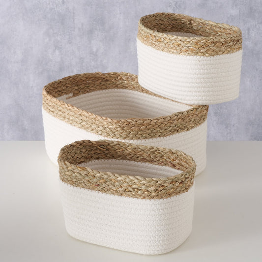 Korbset oval 3-telig Grasbaum Baumwolle Polyester Wohnraum Badezimmer Deko