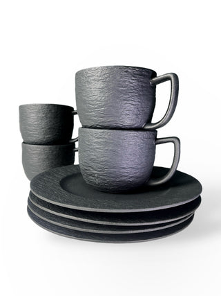 Miamio Frühstücksset 8-teilig Schwarz Tassen und Teller