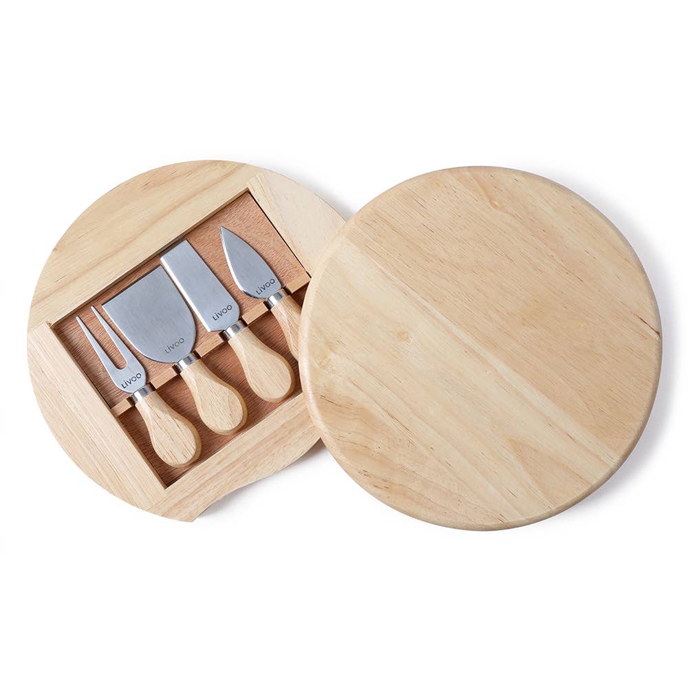 Schwenkbare Käseplatte aus Holz mit Utensilien für die Küche und Tisch