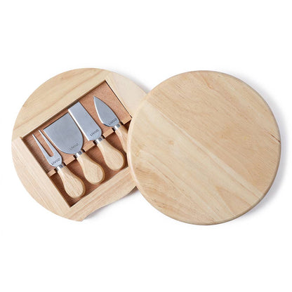 Schwenkbare Käseplatte aus Holz mit Utensilien für die Küche und Tisch