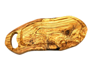 Handgefertigtes Olivenholz Steakbrett mit Saftrille und Griffmulde Küche