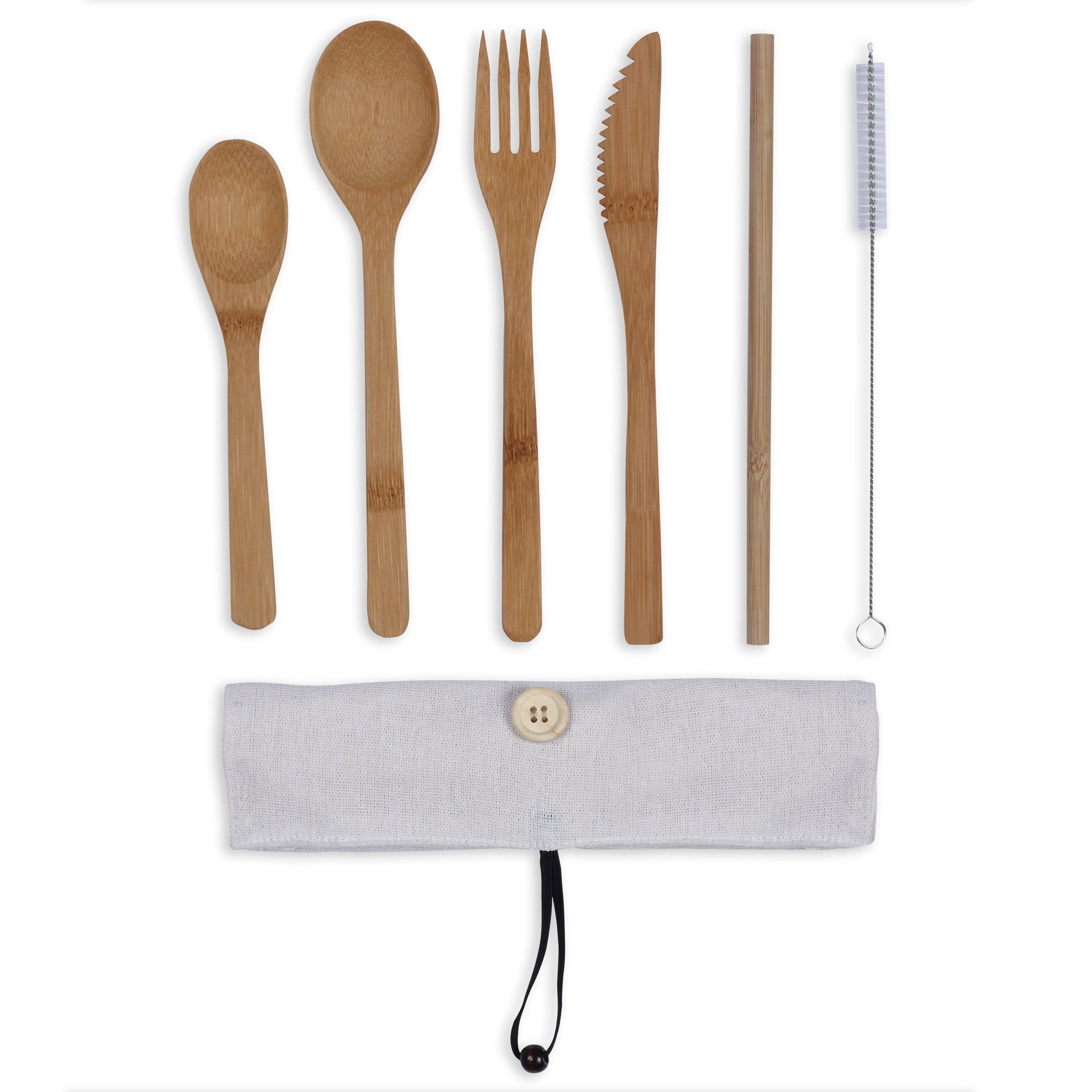 Besteckset aus Bambus Baumwolltasche für Picknick, Reisen oder Alltag