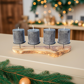 Kerzenhalter rustikal Olivenholz für 4 Kerzen - Casavea GbR